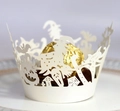 Detail of laser-cut Halloween cupcake wrapper with witch pumpkin and ghost patterns - 5x5x8CM / Ivory