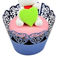 Macro detail of laser-cut heart pattern on dark blue cupcake wrapper with vine designs - 5cm / Sapphire Blue