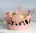 Detail of pink laser-cut cupcake wrapper featuring Halloween witch and pumpkin designs - 5x5x8CM / Pink