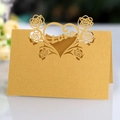 Detailed laser-cut golden rose and heart Love seat card with pearl paper texture - Gold