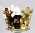 Dettaglio del pirottino dorato per cupcake di Halloween con fantasma e tomba RIP incisa - Oro Riflettente