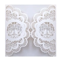 Couverture d'invitation de mariage au laser avec oiseaux et dentelle blanche évidée - Blanc
