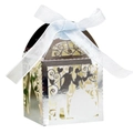 Detailed silver laser-cut wedding candy box with bride and groom silhouette and ribbon - Reflective Silver