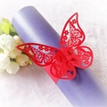 Rond de serviette papillon rouge découpé au laser avec motif floral pour mariage - Rouge Perlé