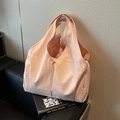 Light pink large capacity nylon tote bag with pleated design and wide handles - Pink