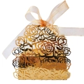 Golden laser-cut rose hollow favor box with champagne ribbon bow for weddings - Reflective Gold