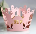Involucro per cupcake rosa Halloween con fantasmi tagliati al laser e scritta RIP decor - 5cm / Rosa