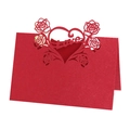 Detailed laser-cut heart and rose design on red wedding place cards with Love text - Pearlescent Red