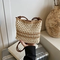 Sac bandoulière bohème au crochet beige et marron avec lanières en cuir - Khaki Beige Patchwork Sans Pendentif