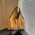 Grand sac cabas en toile jaune moutarde avec poche latérale et poignée large - Khaki