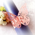 Rond de serviette papillon rose pêche découpé au laser avec motifs ajourés pour mariages - Rose