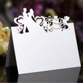Tarjetas de mesa 3D blancas para boda con motivos de novios cortados con láser en papel perlado - Estilo Mariposa Blanca