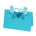 Detailed laser-cut bright blue table card featuring hollow rose heart and Love lettering - Sky Blue