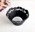 Laser-cut black paper cupcake wrappers with intricate bat silhouettes for Halloween decoration - 5*5*8CM / Bat Style (WB-4)