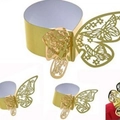 Golden butterfly laser-cut paper napkin ring with hollow floral patterns for weddings - Reflective Gold
