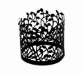 Matte black laser cut candle shade with nature leaf and vine filigree pattern - Black Khaki