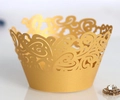 Elegant gold laser-cut heart pattern lace cupcake wrappers for wedding dessert decor - Gold