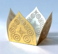 Detailed laser-cut gold wedding favor box featuring intricate radial floral hollow patterns - Reflective Gold