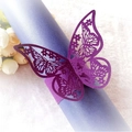 Elegant purple butterfly paper napkin ring with hollow laser cut floral pattern - Dark Purple