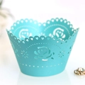 Pirottino per cupcake blu Tiffany tagliato al laser con motivi a rose e bordi a cuore - Blu Tiffany