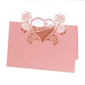Pink laser-cut table card with rose design and Love cutout for wedding decorations - Pink
