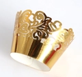 Laser cut gold muffin cupcake wrappers with heart hollow pattern for wedding party decor - Reflective Gold