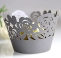 Detail of laser-cut grey cupcake wrapper with floral pattern and matte finish - Silver Charcoal