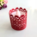Elegant red laser-cut hollow paper lampshade with vine patterns for LED candles - Pearlescent Red