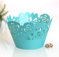Laser-cut rose flower cupcake wrappers in tiffany blue color for wedding cake decoration - Tiffany Blue