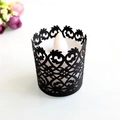 Black laser-cut paper candle wrap with intricate floral pattern and LED tea light - Black Khaki