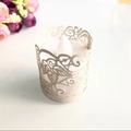 Elegant white laser-cut leaf pattern candle shade with warm LED electronic candle light - Silver