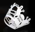 Macro detail of laser-cut white Halloween cupcake wrapper with ghost and bat patterns - 5cm / White