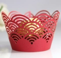 Intricate laser-cut red paper cupcake wrappers with auspicious cloud pattern for events - Pearlescent Red