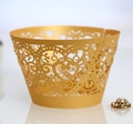 Elegant gold laser-cut cupcake wrapper with hollow heart patterns for wedding decor - Gold