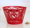 Laser cut red heart cupcake wrappers with elegant hollow patterns for wedding decor - Pearlescent Red