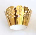 Pirottino per cupcake traforato al laser con rose in carta metallica dorata decorativa - Oro