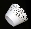 Elegant white laser-cut rose floral cupcake wrappers for wedding and party decorations - White
