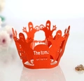 Laser-cut red Halloween cupcake wrapper with ghost, bat elements and gothic text - Orange Red