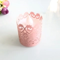 Pink laser-cut decorative paper wrap with hollow pattern for LED electronic candle lamp - Pink