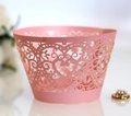 Pink laser-cut cupcake wrapper with hollow heart patterns for wedding decorations - Pink