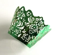 Dark green laser-cut cupcake liners with metallic finish and floral vine hollow pattern - Reflective Green
