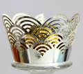 Laser cut silver hollow cupcake wrappers with elegant scalloped pattern for parties - Reflective Silver