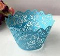 Intricate laser-cut damascus pattern blue cupcake liners for wedding party decoration - Tiffany Blue