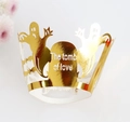 Macro shot of laser-cut ghost and tomb of love text on golden cupcake wrappers - 5cm / Reflective Gold