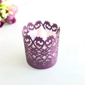 Elegant purple hollowed-out candle lampshade featuring intricate scroll patterns - Dark Purple