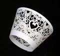 Laser-cut white heart lace cupcake wrapper with metallic finish for weddings - White