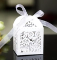 Boîte à bonbons blanche découpée au laser avec motifs de feuilles pour mariages - Blanc