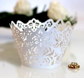 Intricate laser-cut white lace cupcake wrapper with elegant European floral patterns - White