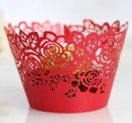 Red laser cut rose cupcake wrapper made of pearlescent paper for wedding party decor - 5cm / Pearlescent Red