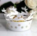 Laser-cut reindeer and snowflake cupcake wrappers for Christmas party decorations - White